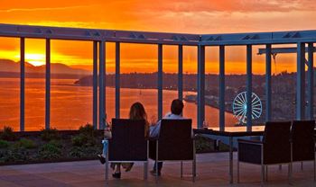 Rooftop tables at sunset